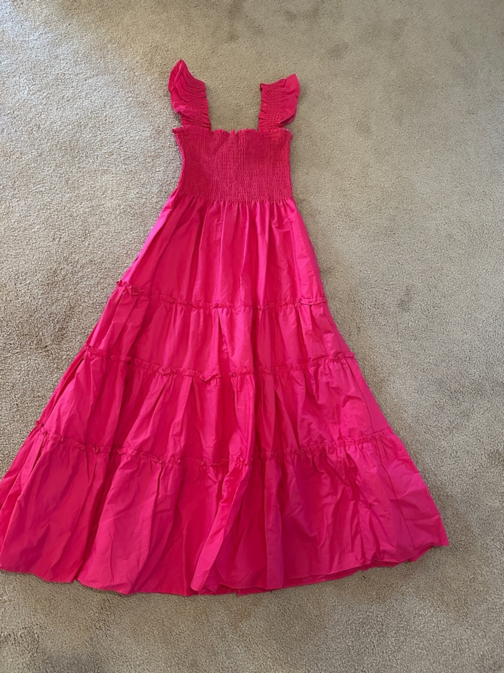Smocked Ruffle Strap Maxi Dress - Hot Pink - Picture 1 of 6